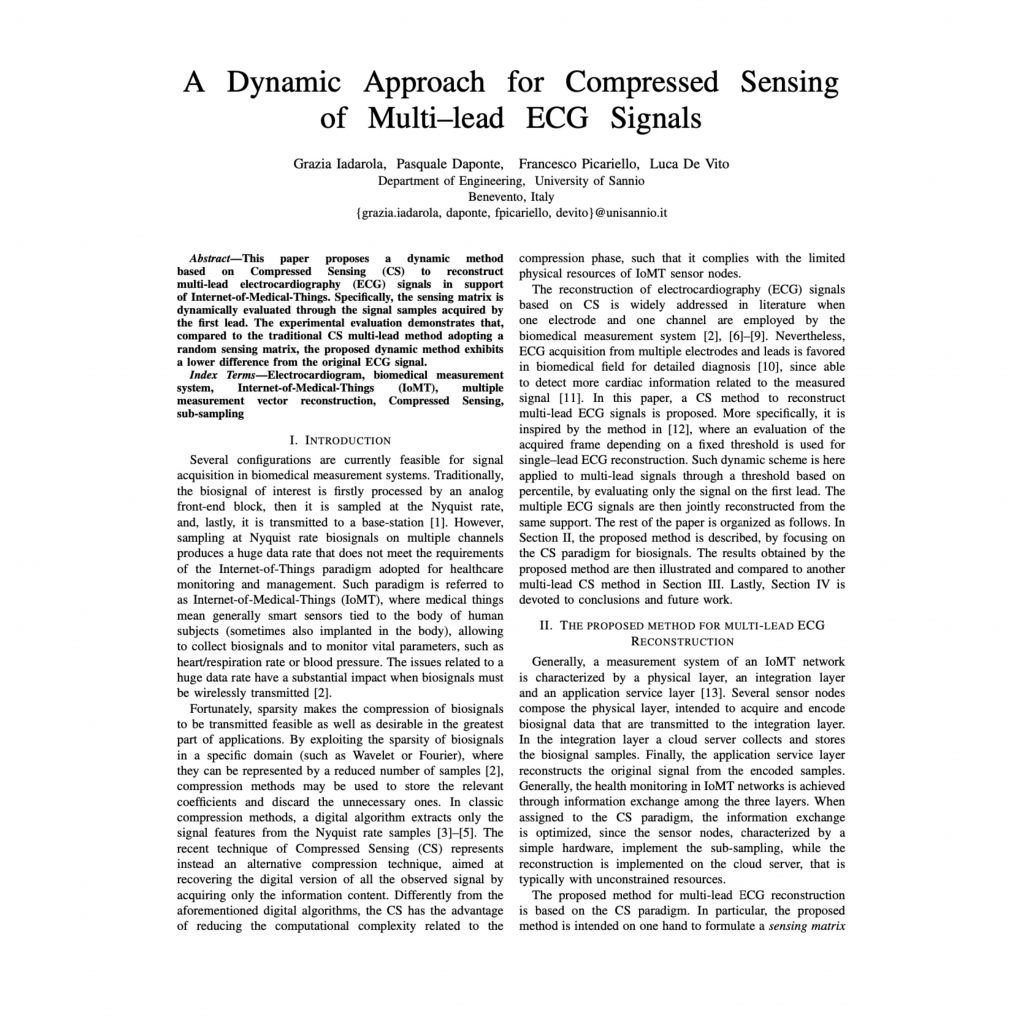 A Dynamic Approach for Compressed Sensing of Multi–lead ECG Signals